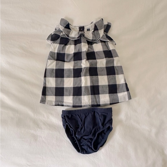Janie & Jack Buffalo Plaid Dress Navy and White 6 to 12 months - Picture 4 of 7